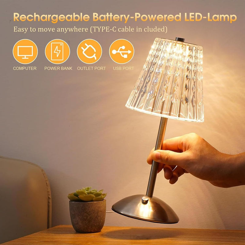 Dimmable Crystal 3 Colors LED Cordless Table Lamp Techmanistan
