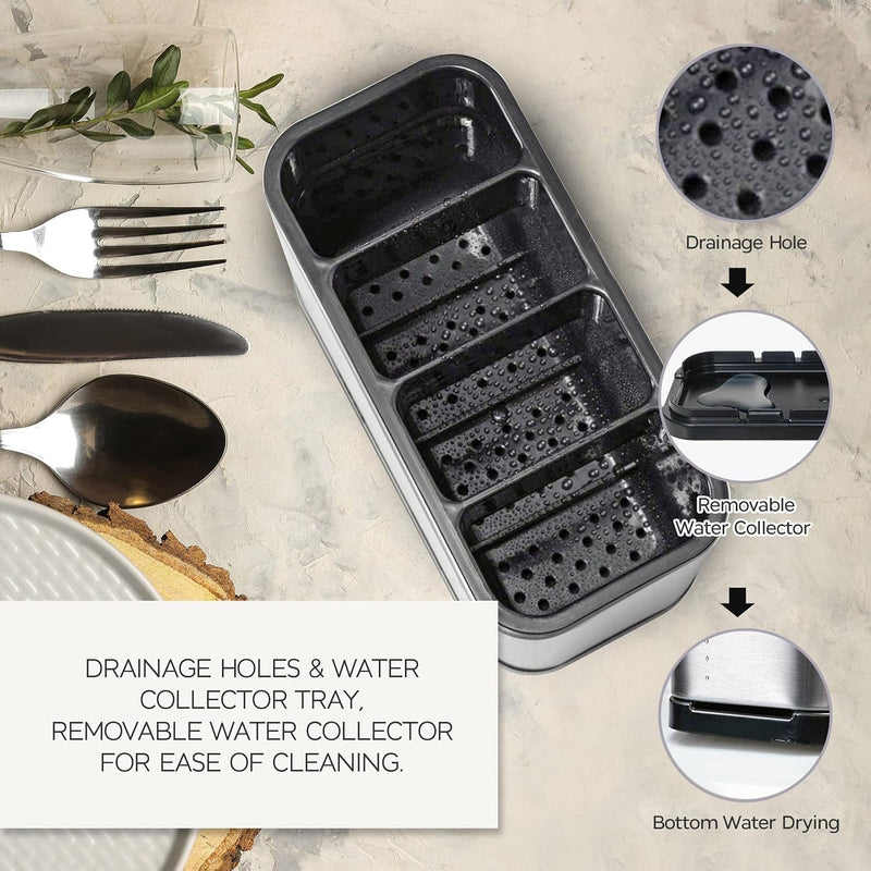 4 Compartment Cutlery Holder with Draining Tray