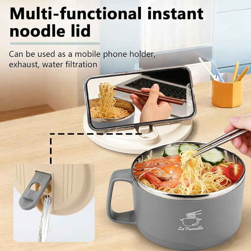 Stainless Steel Noodle Bowl with Lid and Handle, 1100 ml