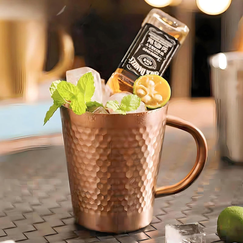Stainless Steel Hammered Texture Glass with Handle - Coffee Cup