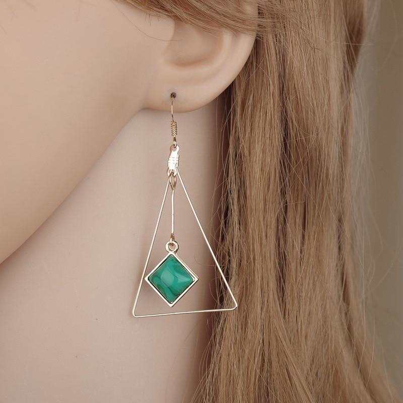 Zinc Alloy Green Hanging Stone Earrings--Techmanistan-My Store
