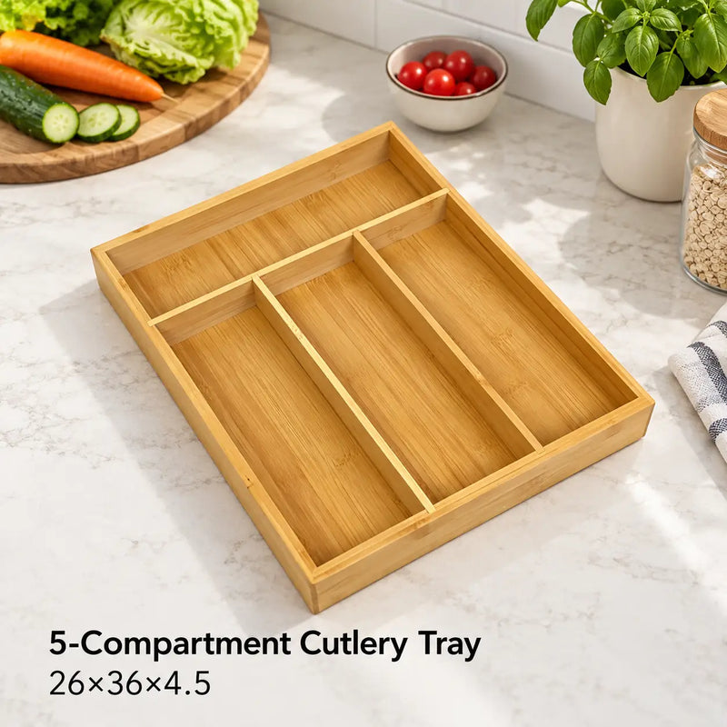 Bamboo Cutlery Drawer Organizer | Bamboo Cutlery Tray With 4 Slots