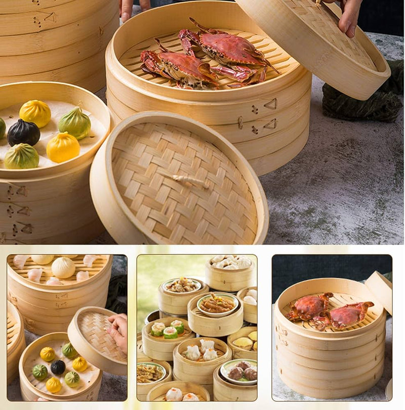 Bamboo Steamer Basket with Lid, 26cm and 30cm