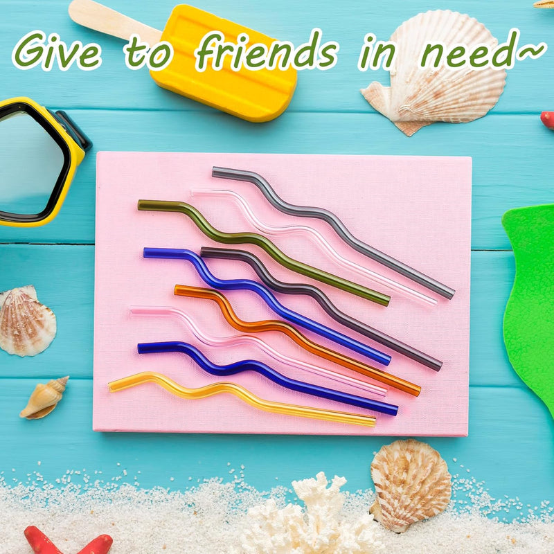 Set of 4 - Random Color Glass Straws with Cleaning Brush