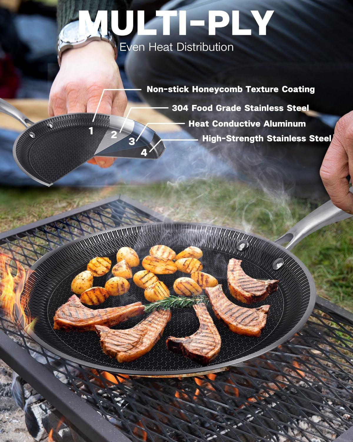 32cm Single Handle Non-Stick Laser Coated Honeycomb Tawa