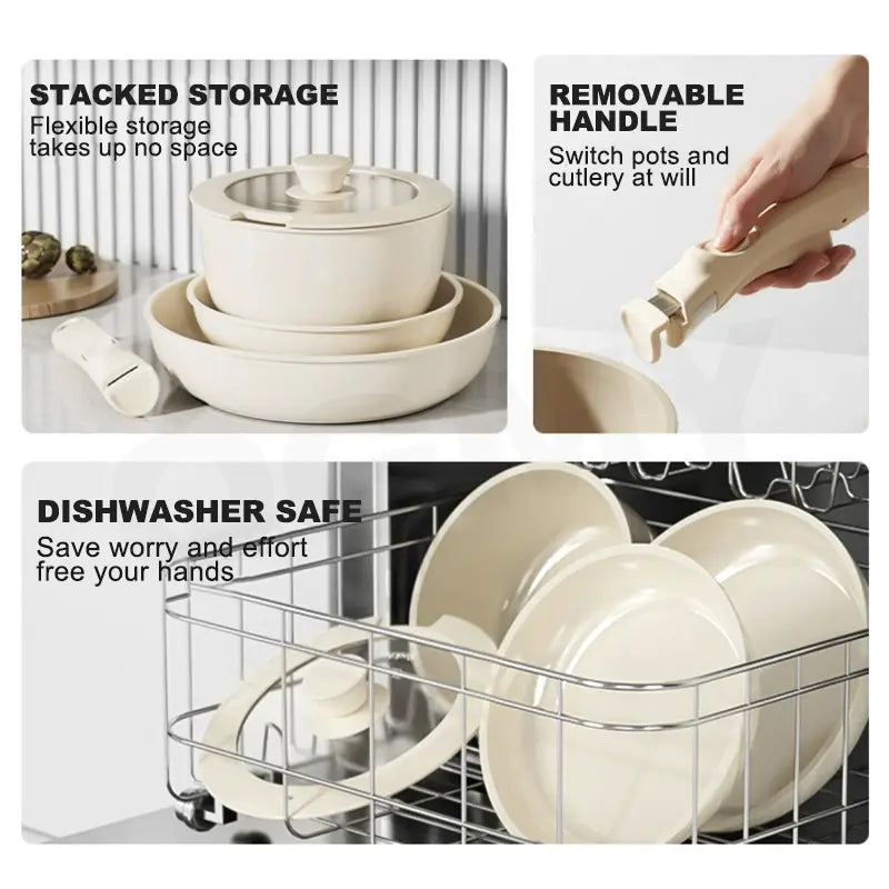 11-Piece Non-Stick Maifan Stone Cookware Set with Detachable Handle