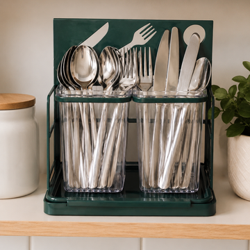 2-Compartment Cutlery Holder with Drain Tray