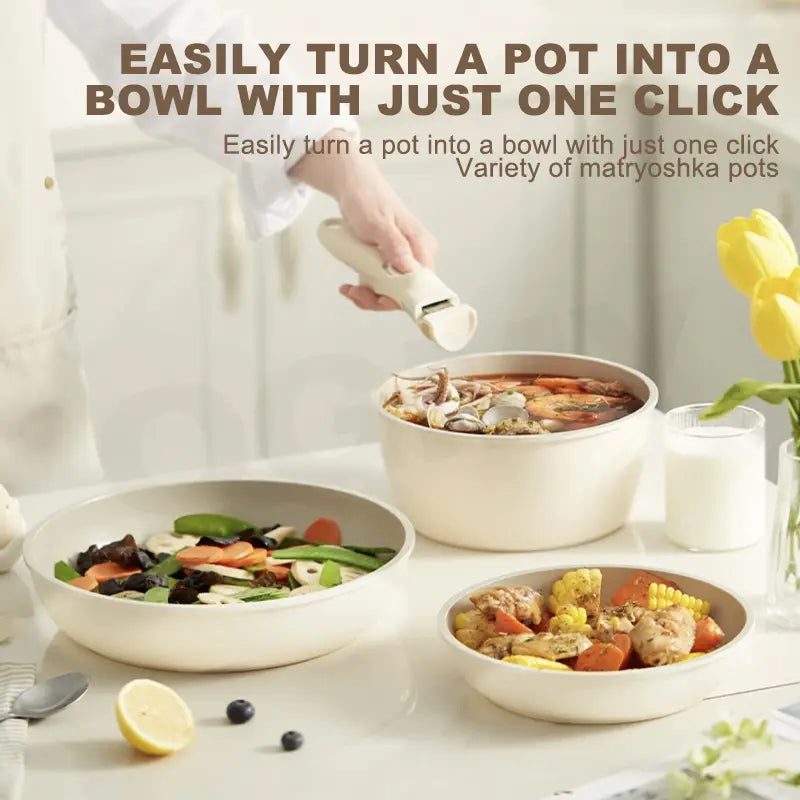 11-Piece Non-Stick Maifan Stone Cookware Set with Detachable Handle