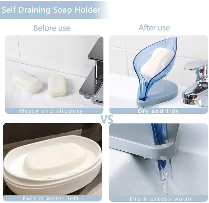 Random Color Leaf Shape Self Draining Plastic Soap Holder Self Adhesive Soap Dish Soap Case Drainage Soap Base for Shower Bathroom Kitchen My Store