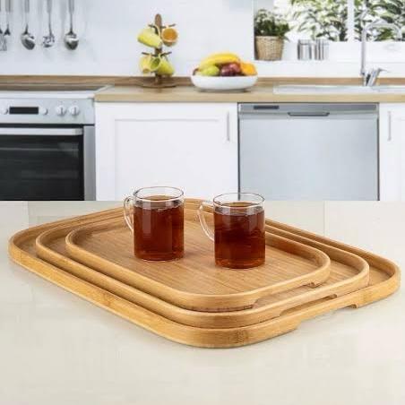 Sleek Design Bamboo Serving Trays with Handles, Set of 3