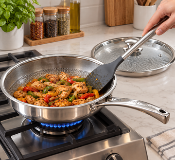 28cm Fish Coating Stainless Steel Fry Pan with Glass Lid
