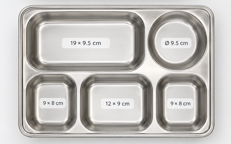 5 Compartments Stainless Steel Plate
