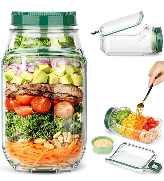Fresh Salad Jar with Side Opening Lid & Dressing Cup