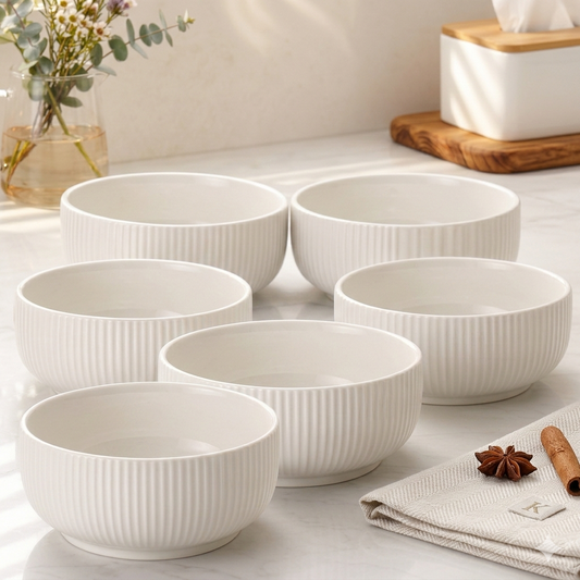 Large Ribbed Serving Bowl - 6 Inch White