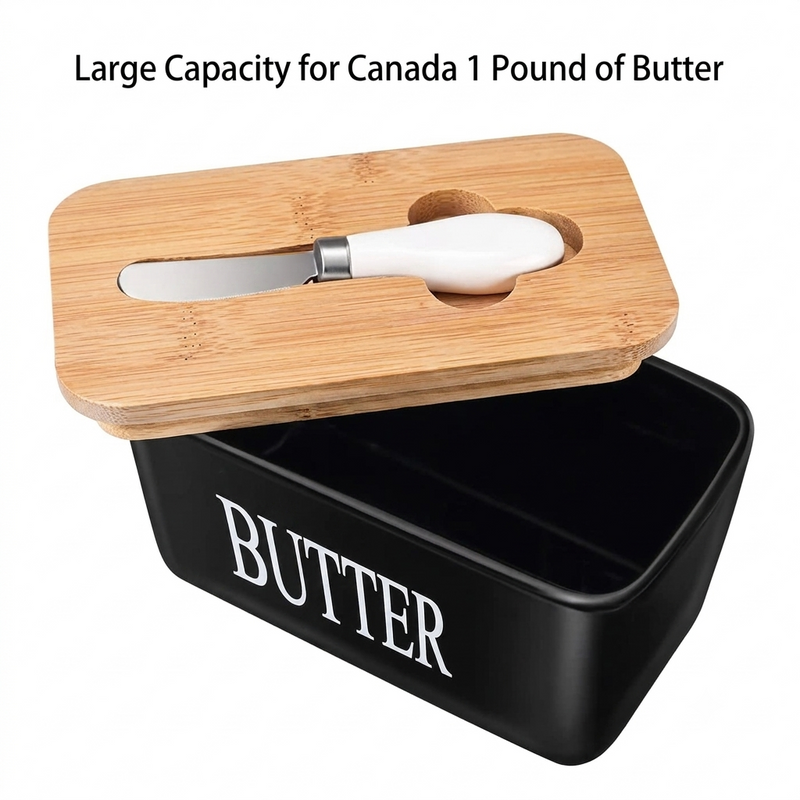 Ceramic Butter Dish with Lid & Knife