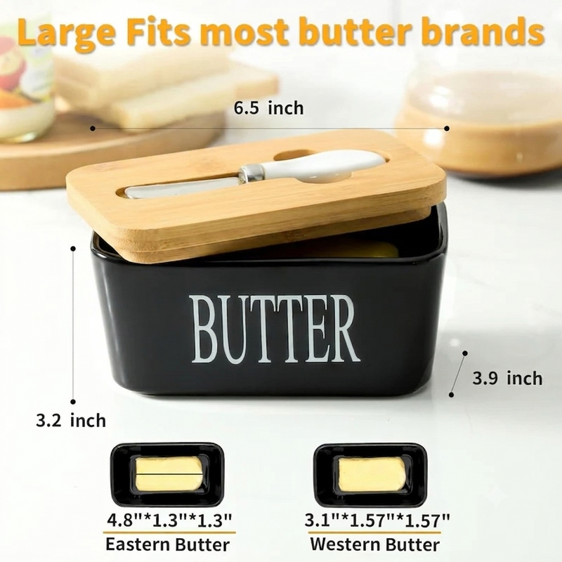 Ceramic Butter Dish with Lid & Knife