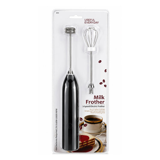 Portable Milk Frother with 2 Stainless Steel Heads and 3 Speeds