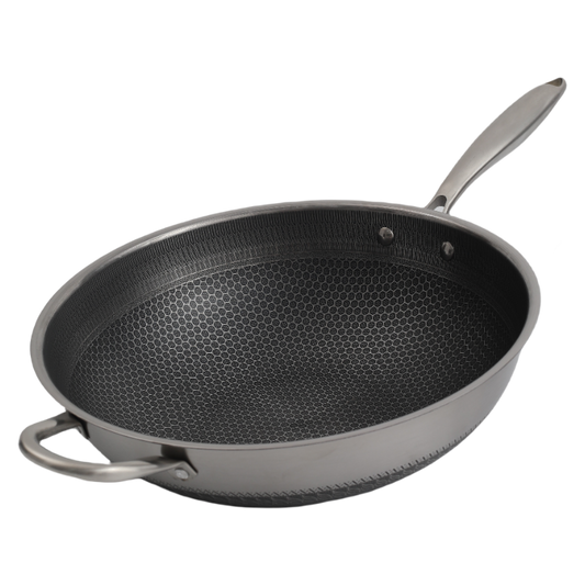 Single Handle Laser Coated Honeycomb Stainless Steel Nonstick Wok