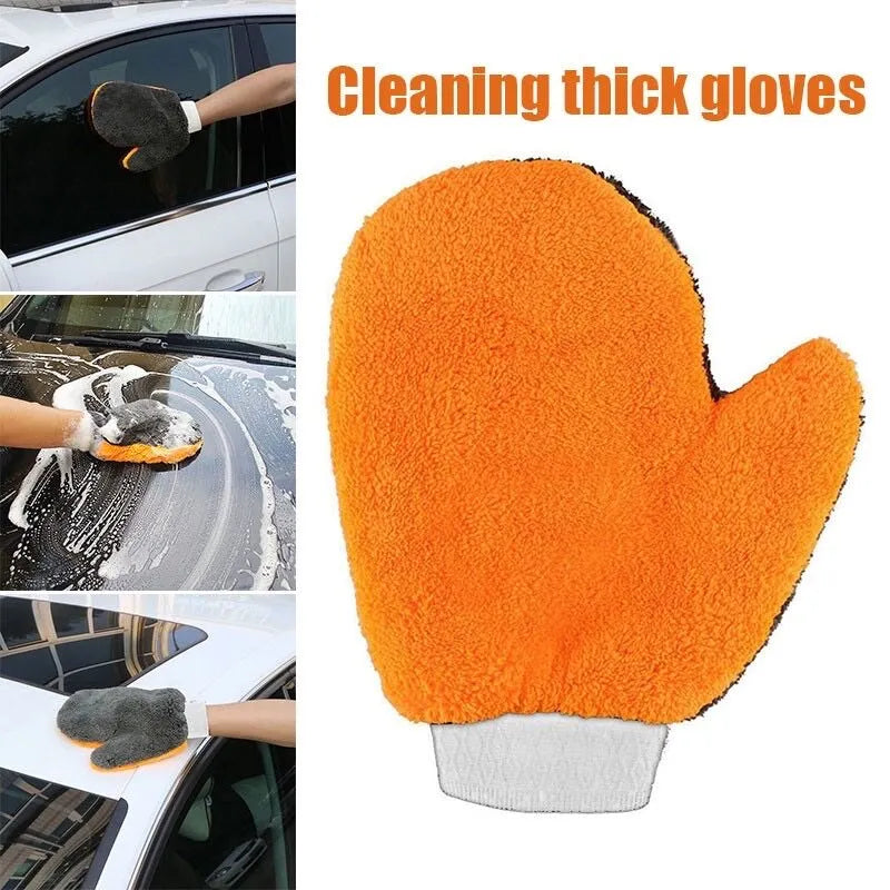 Double-Sided Microfiber Car Wash Mitts – Coral Fleece Cleaning Gloves (Wet & Dry)