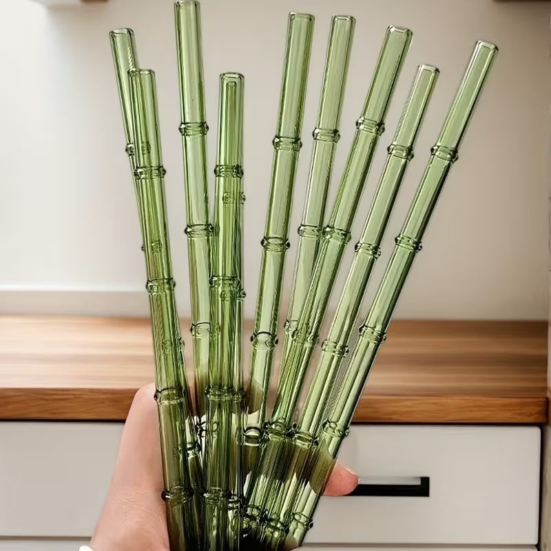 Set of 4 - Random Color Glass Straws with Cleaning Brush