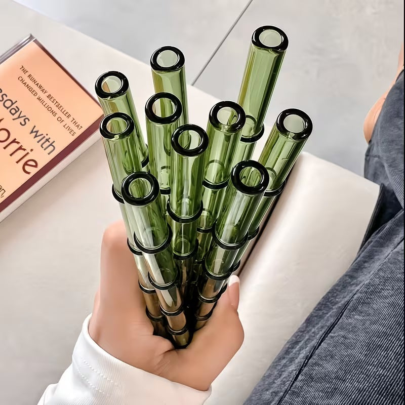 Set of 4 - Random Color Glass Straws with Cleaning Brush