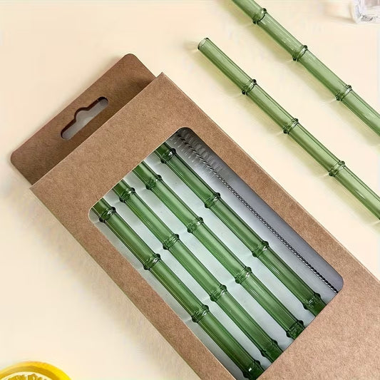 Set of 4 - Random Color Glass Straws with Cleaning Brush