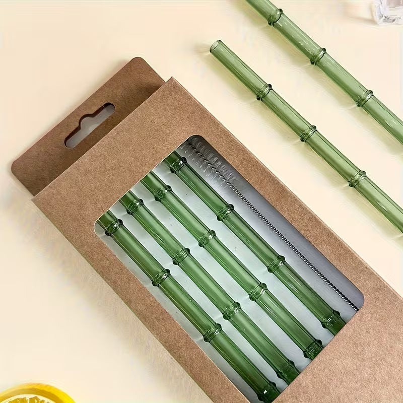 Set of 4 - Random Color Glass Straws with Cleaning Brush
