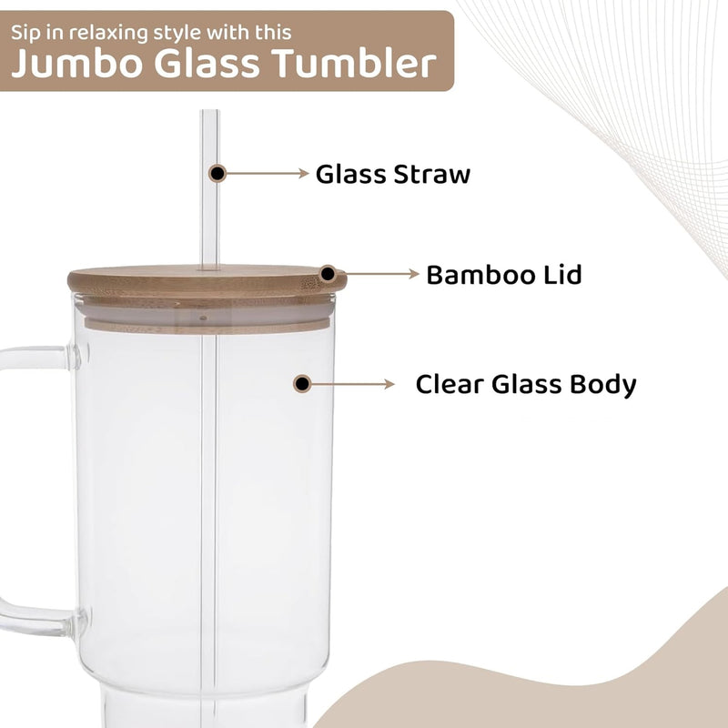 900ml Glass Tumbler with Bamboo Lid & Straw