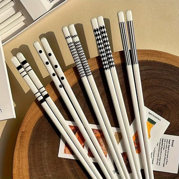 Geometric Pattern Ceramic Chopsticks Set, 5 Pairs