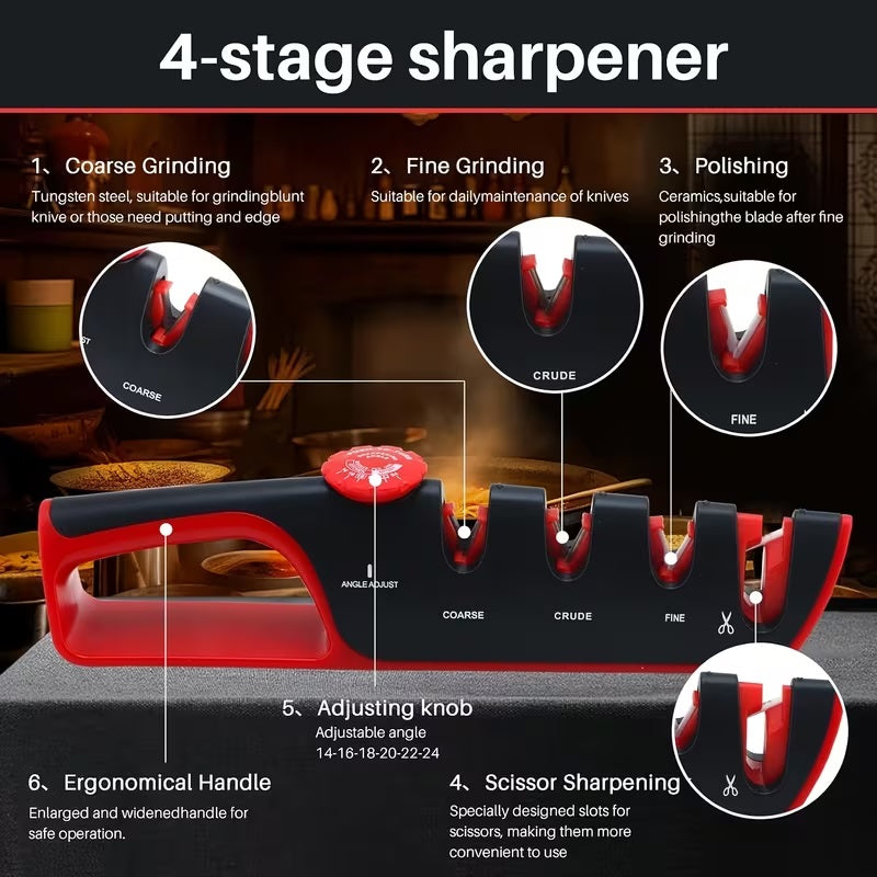 4-in-1 Adjustable Angle Knife Sharpener Tool - Red
