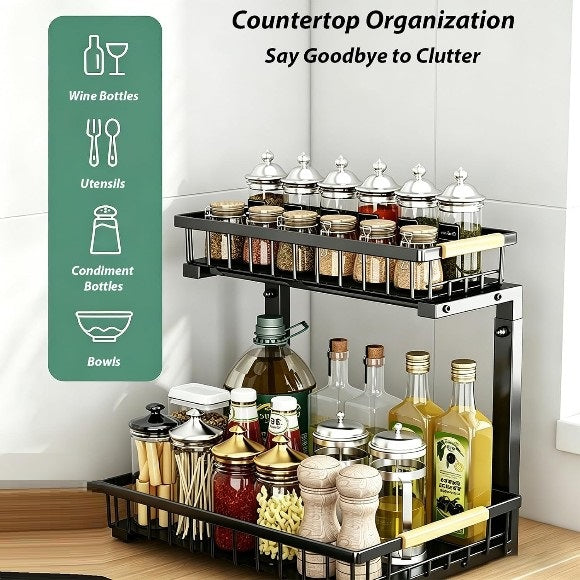 2-Tier Pull-Out Under Sink Organizer with Adjustable Height