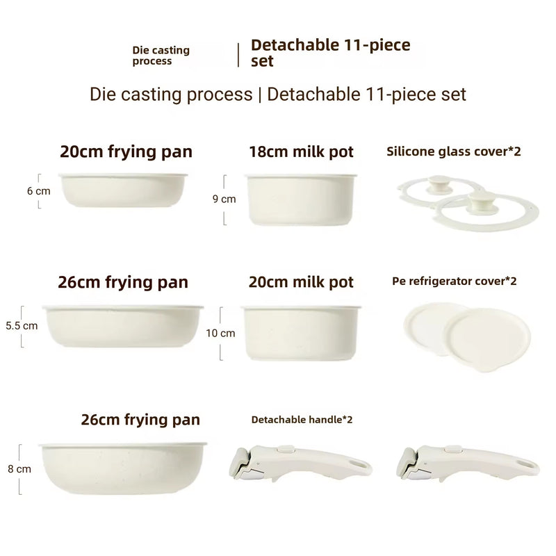 11-Piece Non-Stick Maifan Stone Cookware Set with Detachable Handle