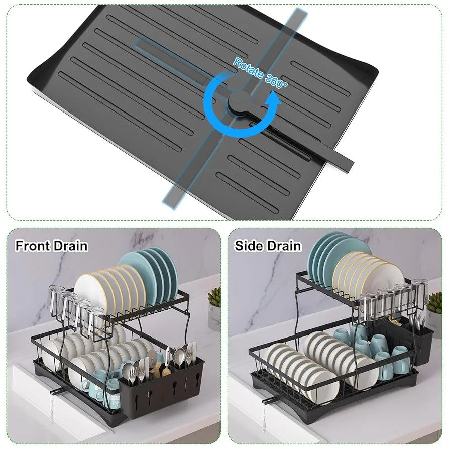 Dish Drainer Rack with Drip Tray & Utensil Holder Techmanistan