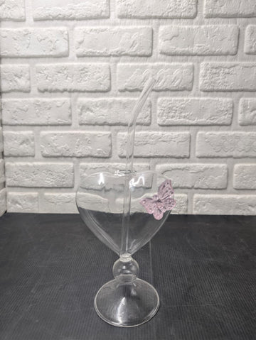 Heart Shaped Glass Butterfly Tumbler with Straw