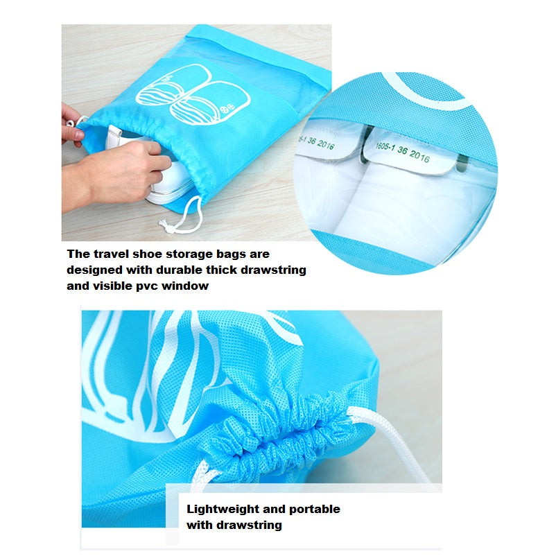 Portable Dustproof Water-Resistant Non-Woven Fabric Drawstring Shoe Storage Bag With Clear View Window, Travel Storage Shoe Clothes Bag Organizer Drawstring Tote Bag My Store