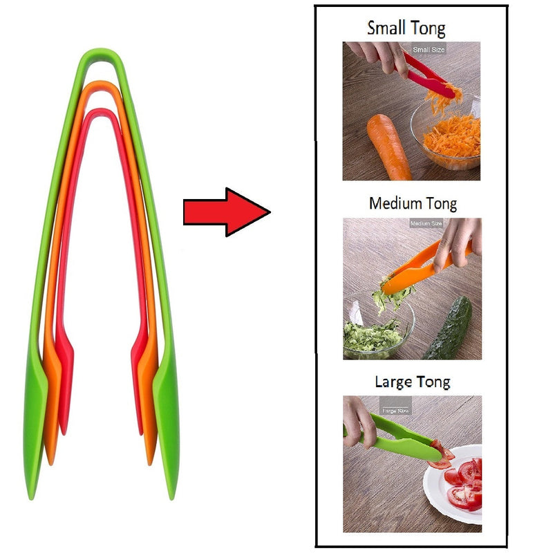 Set of 3 - Portable Plastic Nesting Food/BBQ/Oven/Bread Tongs For Serving Bread, Cakes, Salads & Bars - Random Color My Store
