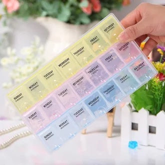 Weekly 7 Days Portable Pill Tablet Medicine Storage Organizer Box Manager, 21 Grids Morning, Noon & Night Weekly Planner For Medicine, Pill Box My Store