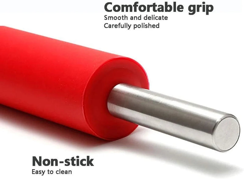 Non-Stick Silicone Rolling Pin with Steel Handle, 17 Inch