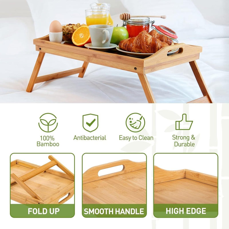 Bamboo Serving Tray with Folding Legs - Techmanistan in Pakistan