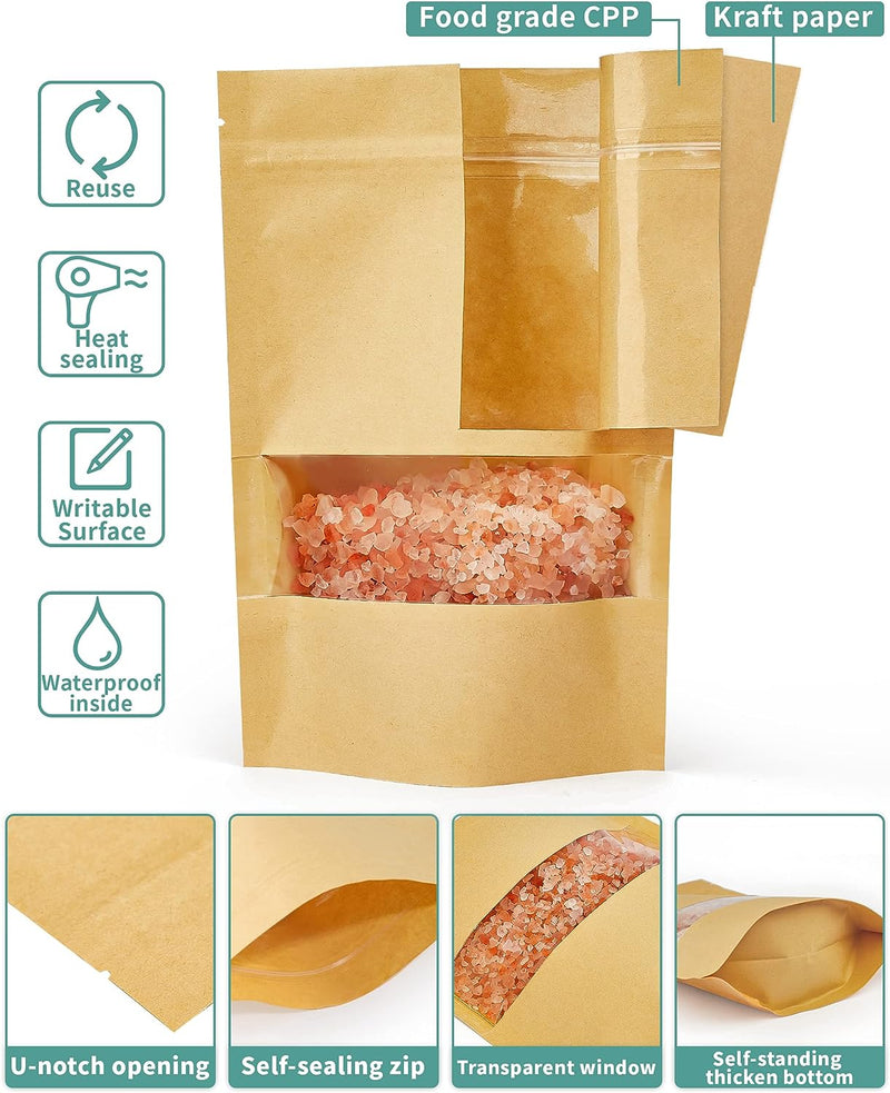 Pack of 10 - Kraft Paper Standup Self Sealing Zipper Pouch Techmanistan