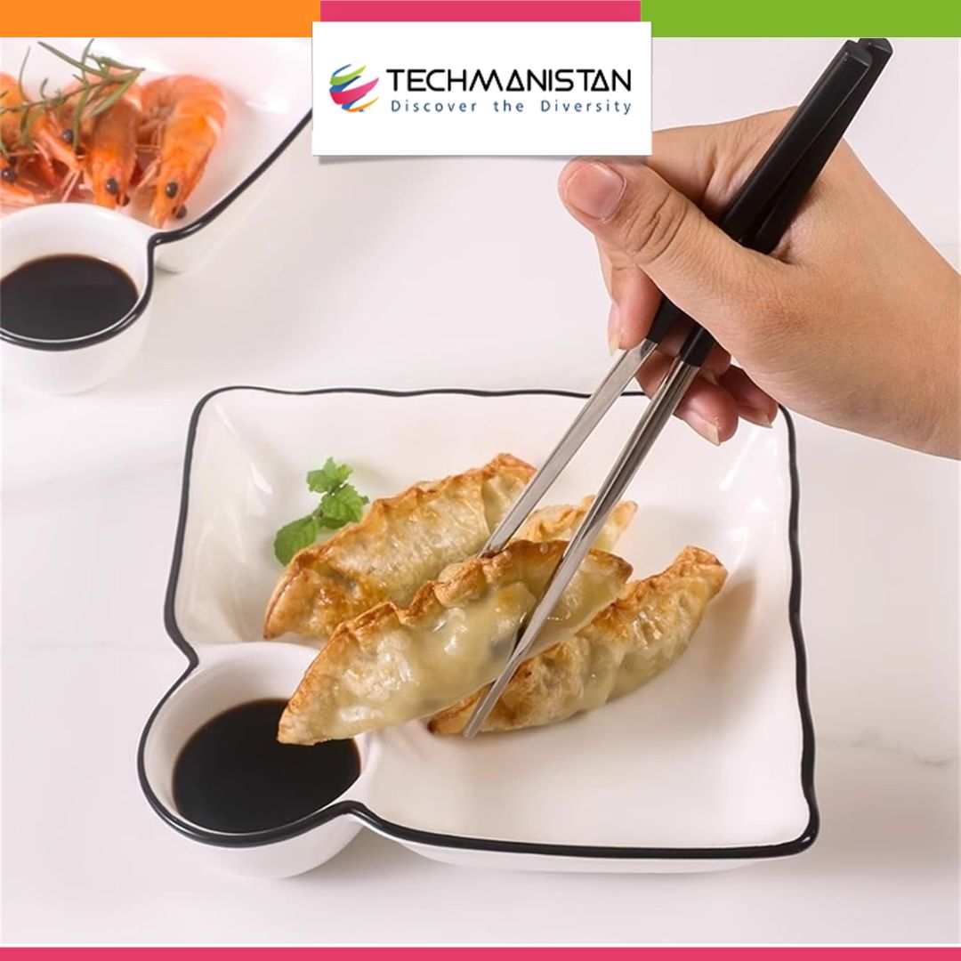 Ceramic Dumpling Plate with Side Sauce Portion - Techmanistan in Pakistan