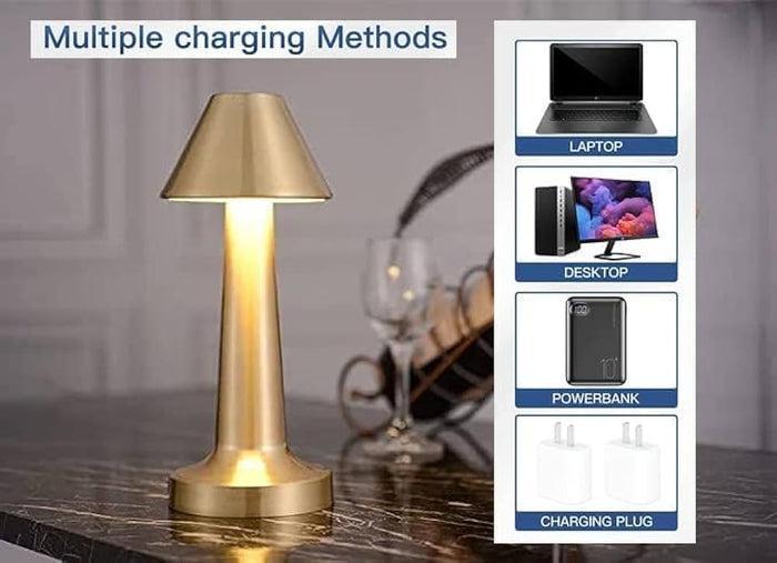 Classic Cone LED Touch Lamp – Rechargeable Cordless Table Lamp with Touch Control
