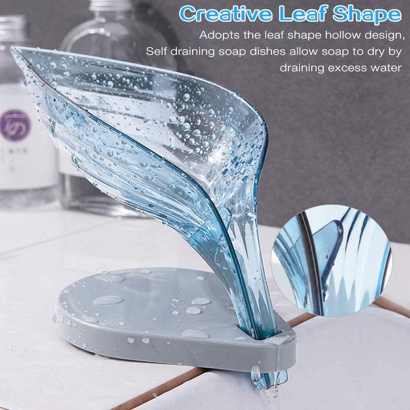 Random Color Leaf Shape Self Draining Plastic Soap Holder Self Adhesive Soap Dish Soap Case Drainage Soap Base for Shower Bathroom Kitchen My Store