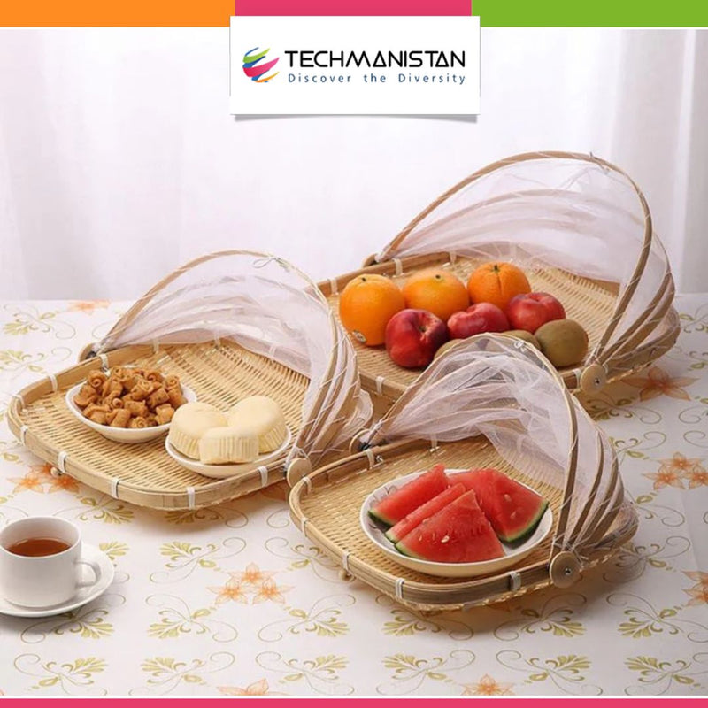 Set of 3 - Food Basket With Mesh Net Cover, Tent Food Serving Basket Techmanistan