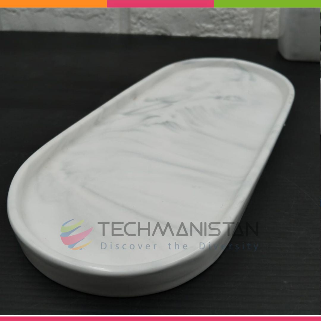 Oval Marble-Design Ceramic Serving Tray
