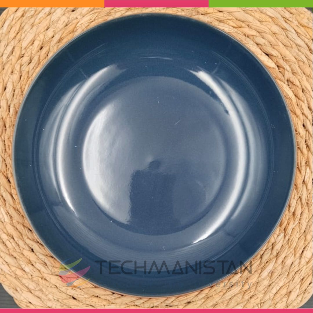 8.5-inch Blue & Terracotta Ceramic Deep \Serving Plate