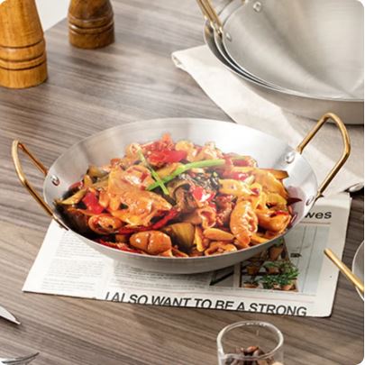 Steel Wok Frying Pan with Dual Handles