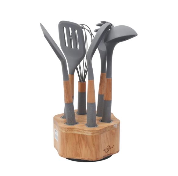 7-Piece Kitchen Spoon Set with Wooden Base