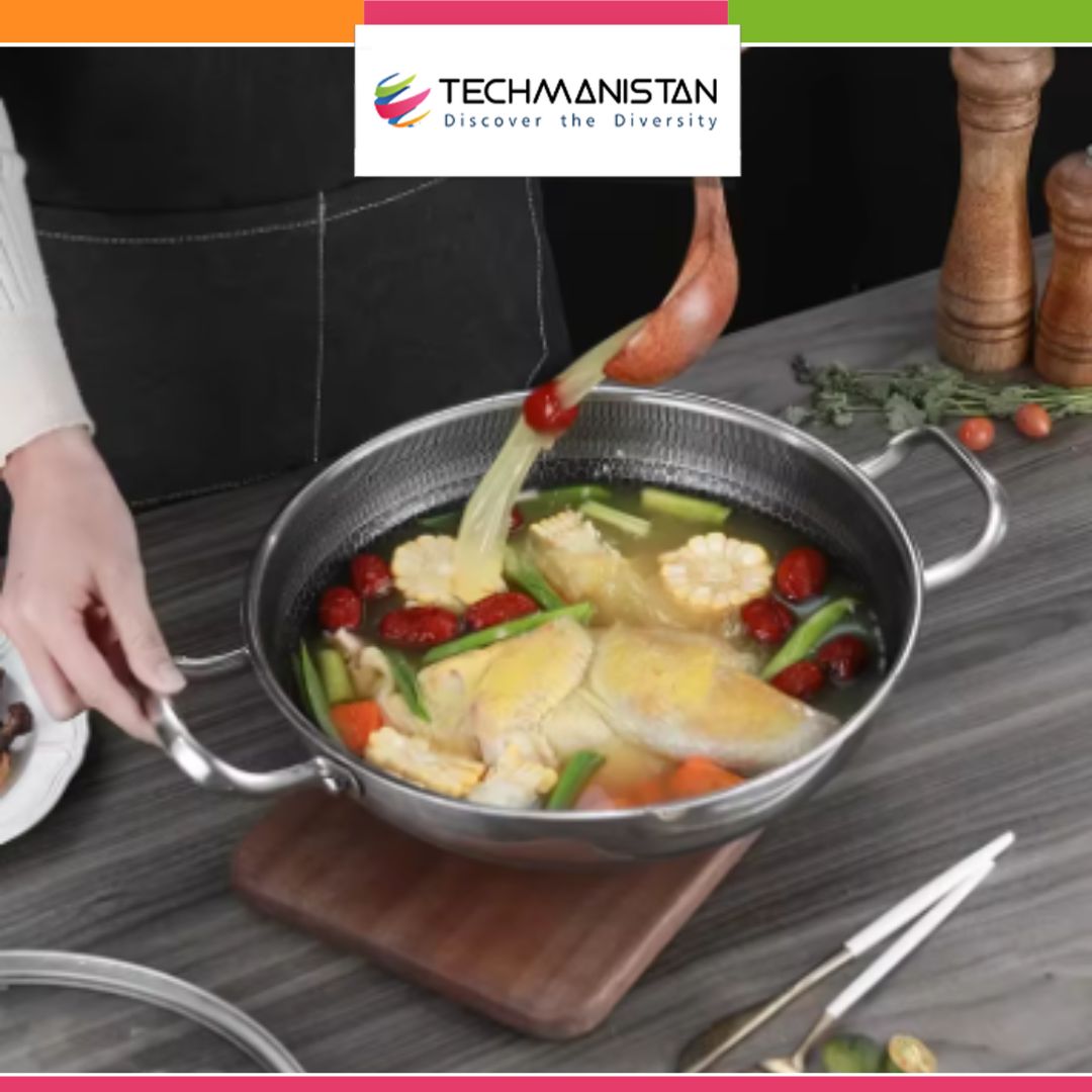 Dual Handles Honeycomb Laser Coated Wok With Lid, Karahi - Techmanistan in Pakistan