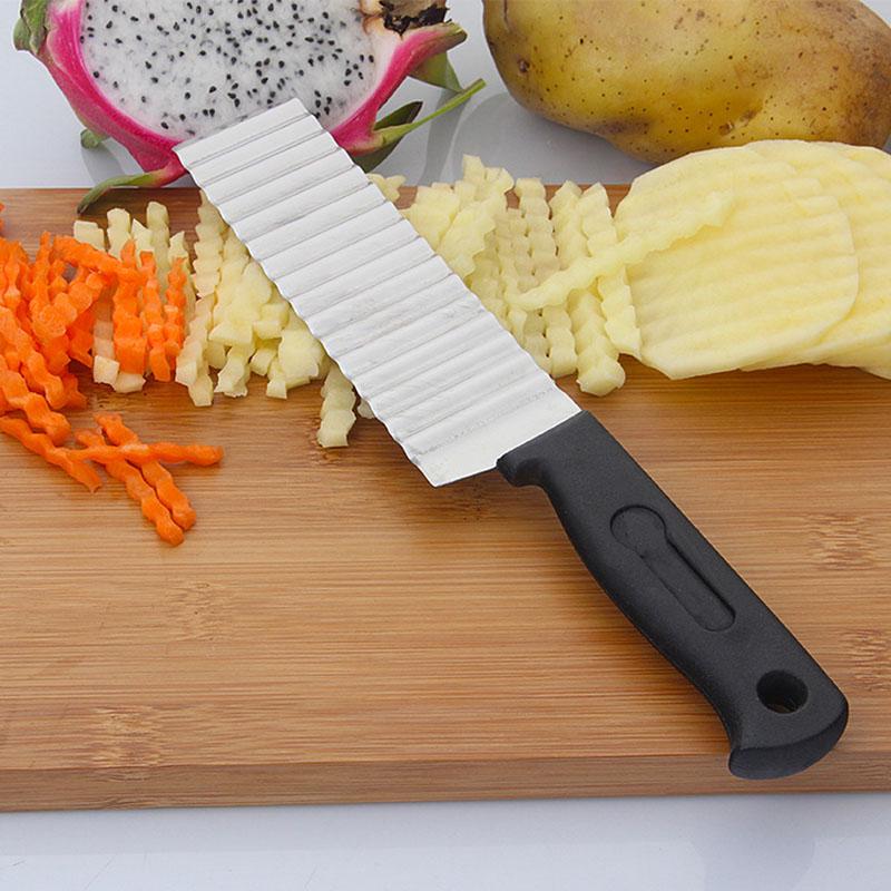 Multifunctional Stainless Steel Potato Wavy Knife Cutter With Plastic Handle Crinkle Chip Cutter Potato Slicer Stainless Steel Corrugated Knife Wavy Cutter French Fry Cutter Kitchen Gadget Cucumber Carrot Fruit Vegetable My Store